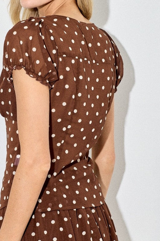 Polka Dot Short Sleeve V-Neck Sheer Top