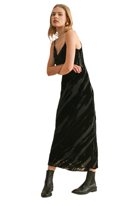 Sandie Suede Tuxtured Fabric Long Dress