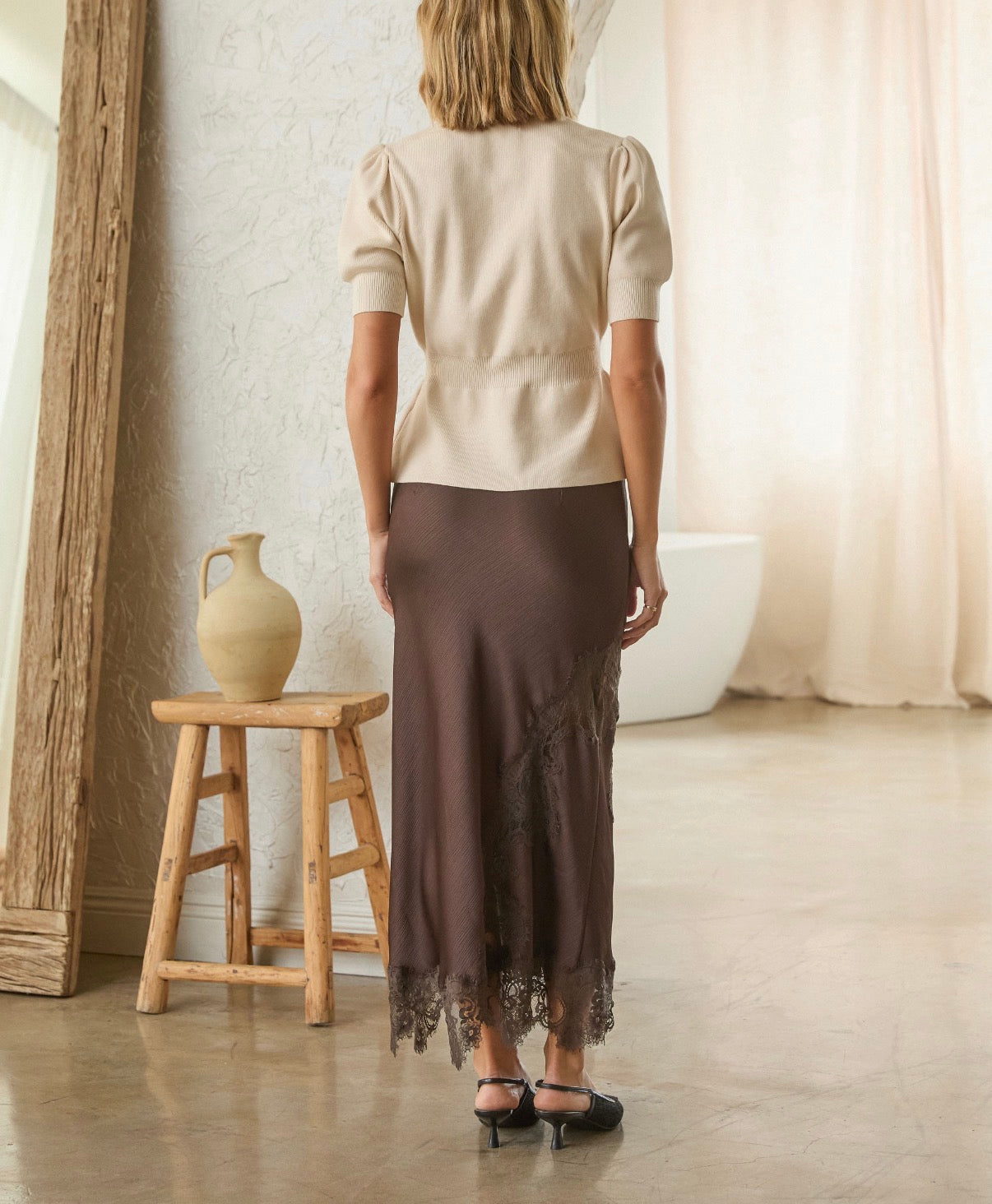 Ella Mixed Lace Midi Skirt