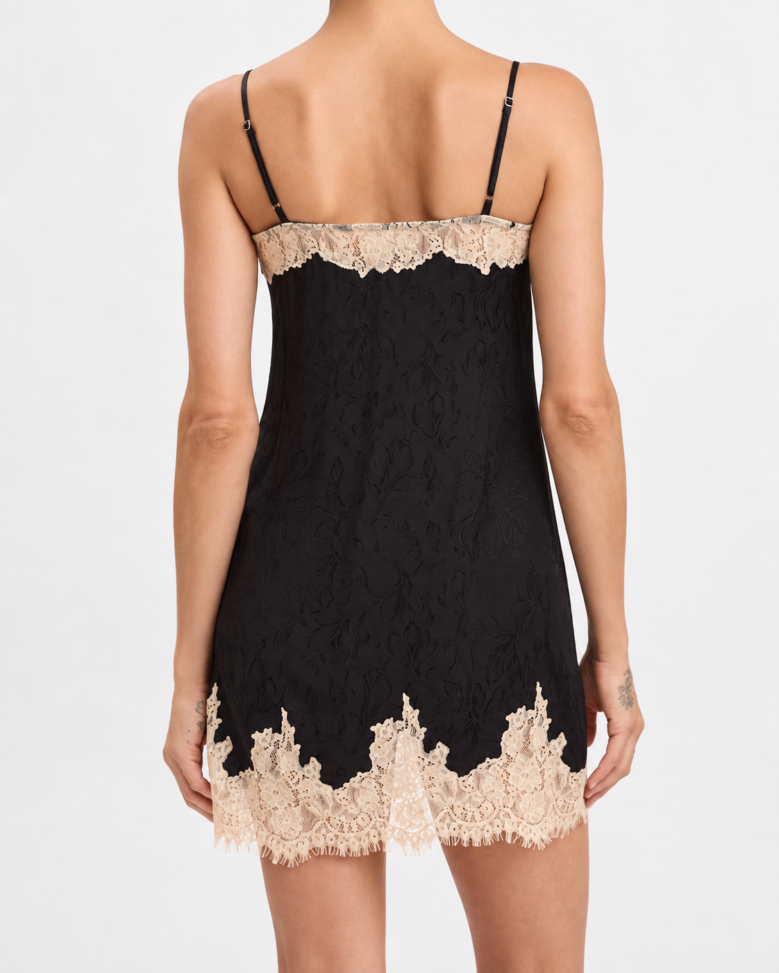 Trinity Black Satin Lace Trim Mini Dress