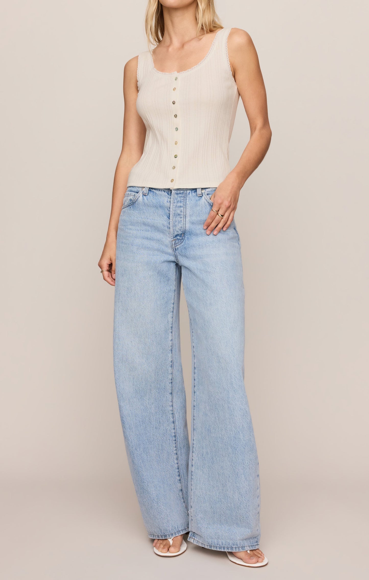 Supply Supply | Lainey Pointelle Button Front Tank
