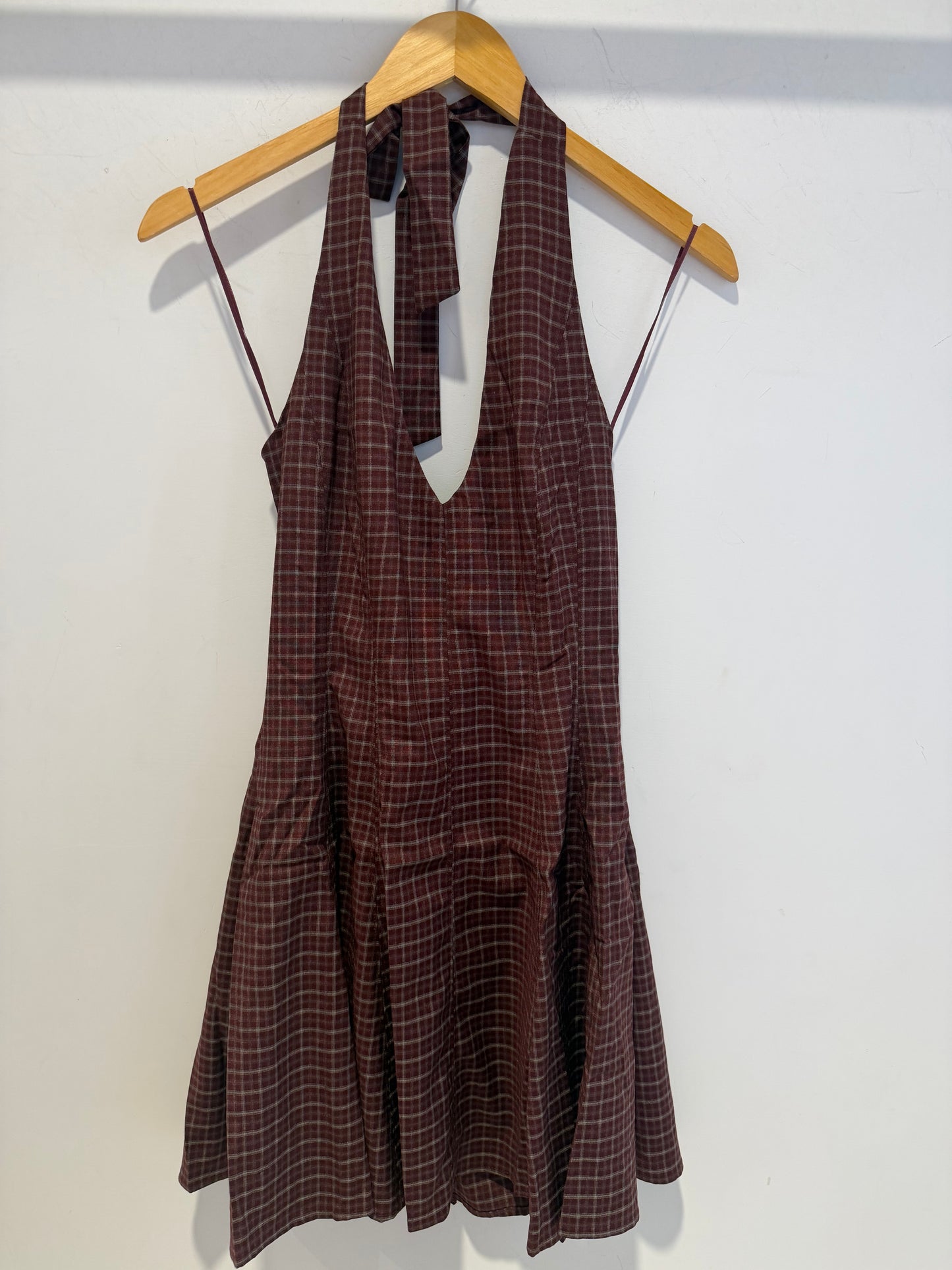 Gigi Burgundy Plaid Mini Halter Dress