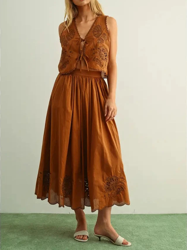 Victoria Embroidery Bottom Long Full Skirt
