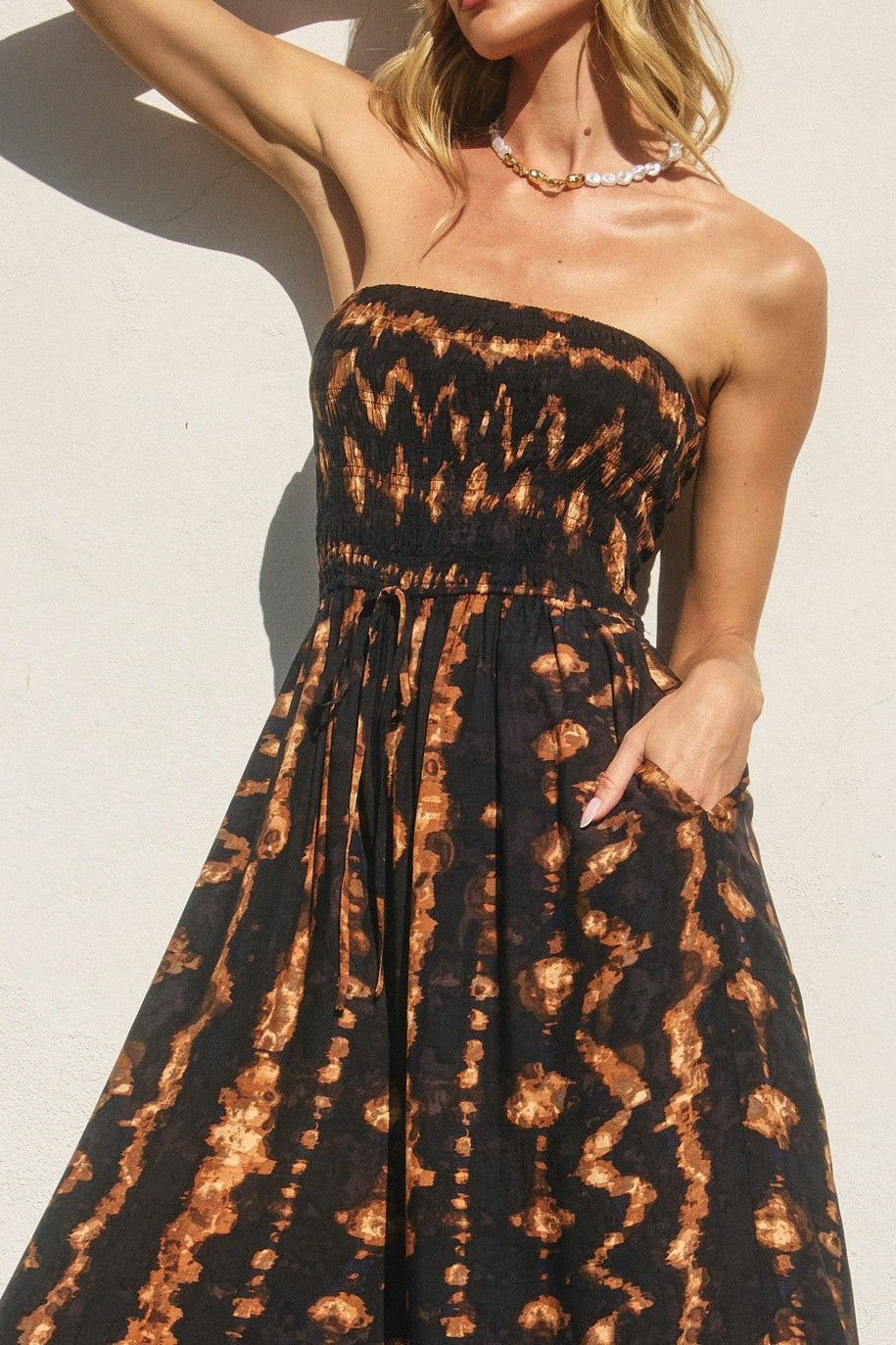 Sadie Tie Dye Print Strapless Wide Leg Jumpsuit