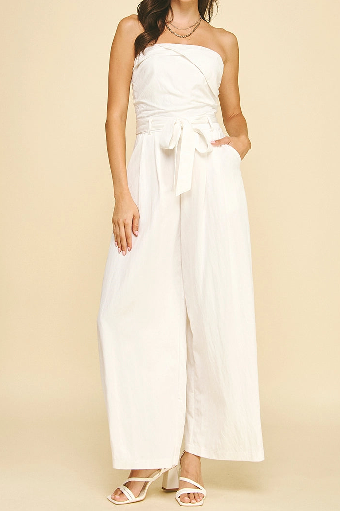 Evie Ivory Strapless Jumpsuit