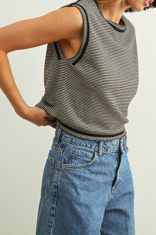 Beth Pinstriped Sleeveless Knit Top