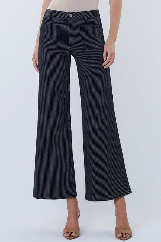 Sam High Rise Patch Pocket Crop Striped Wide Jeans