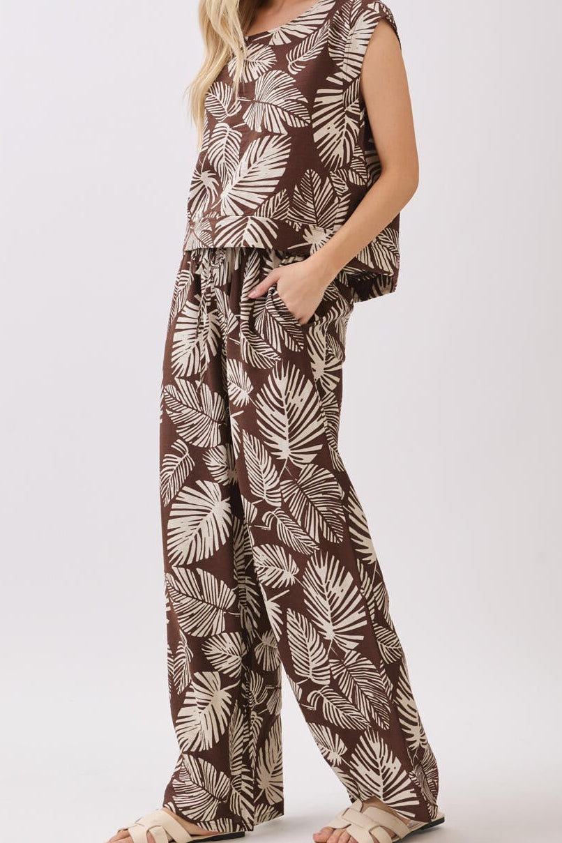 Teri Brown Print Wide Leg Pant