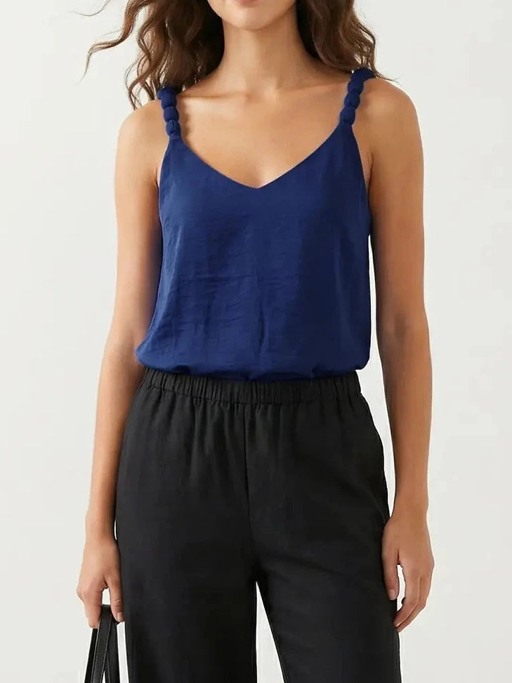 The Brielle Classic V-Neck Tank Top with Strap Accent