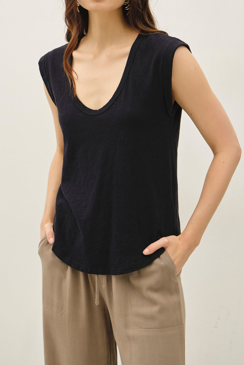 Most Love Cap Sleeve Garment Dyed Top