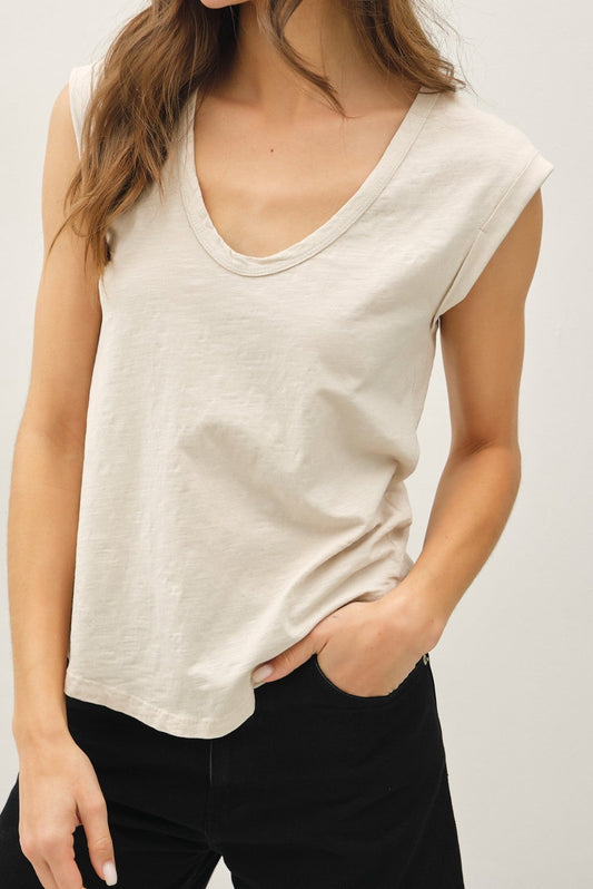 Most Love Cap Sleeve Garment Dyed Top