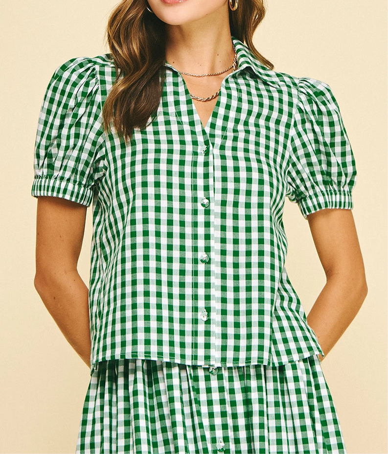 Harper Gingham Button Down Short Sleeve Top
