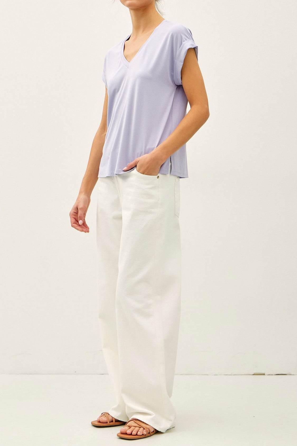So Soft V-neck Dolman Cap Sleeve T-shirt