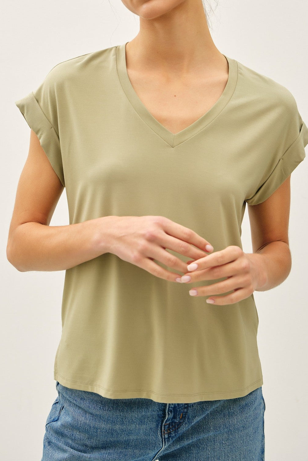 So Soft V-neck Dolman Cap Sleeve T-shirt
