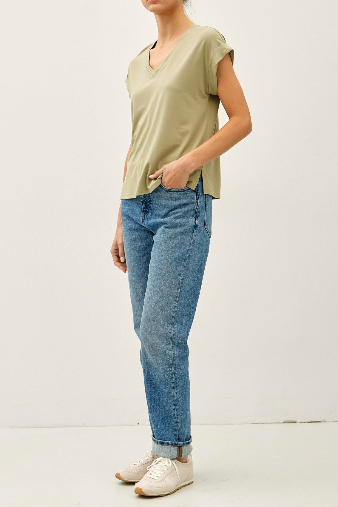 So Soft V-neck Dolman Cap Sleeve T-shirt