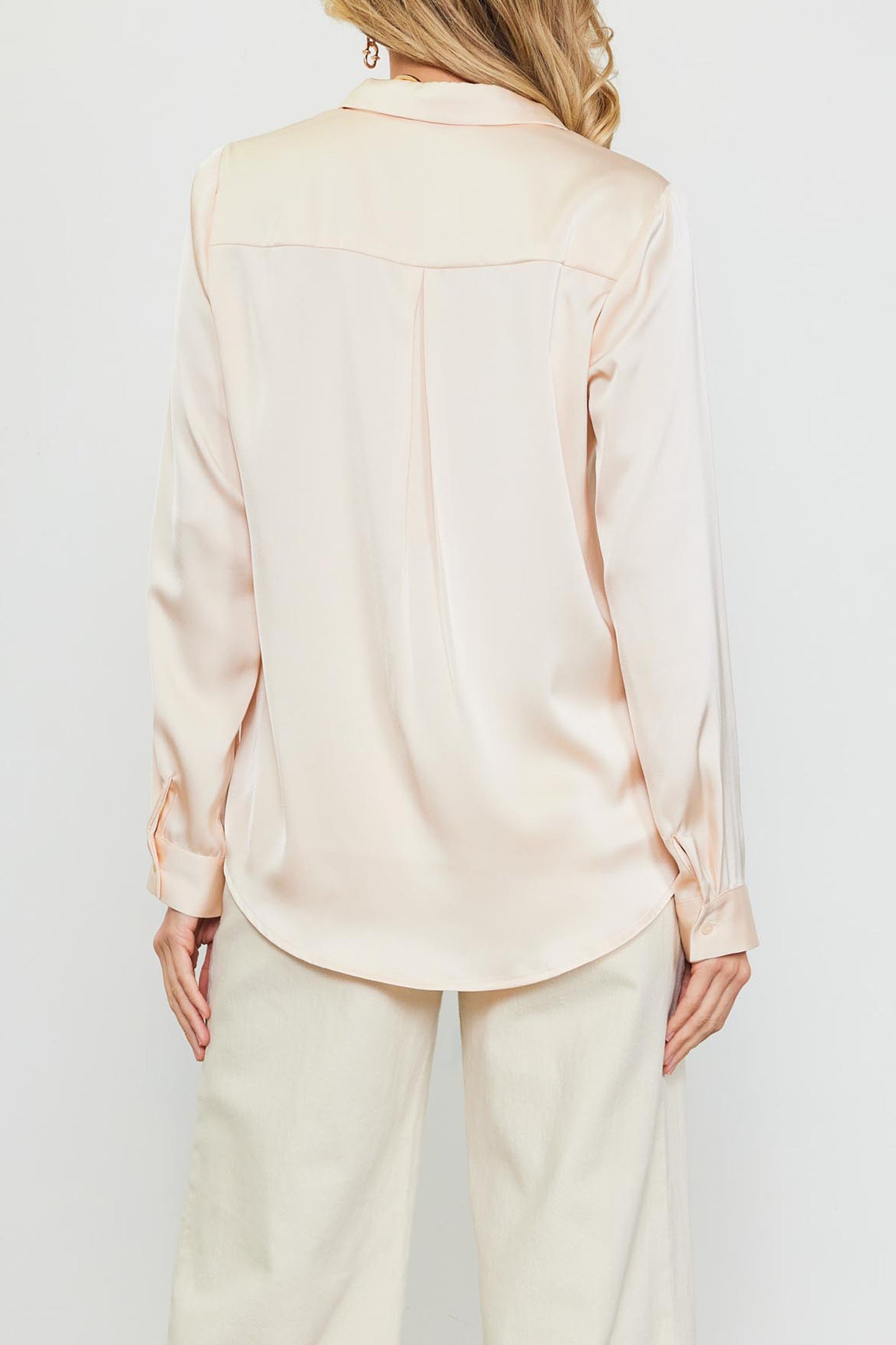 Hope Long Sleeve Satin Button Down Shirt With Pocket