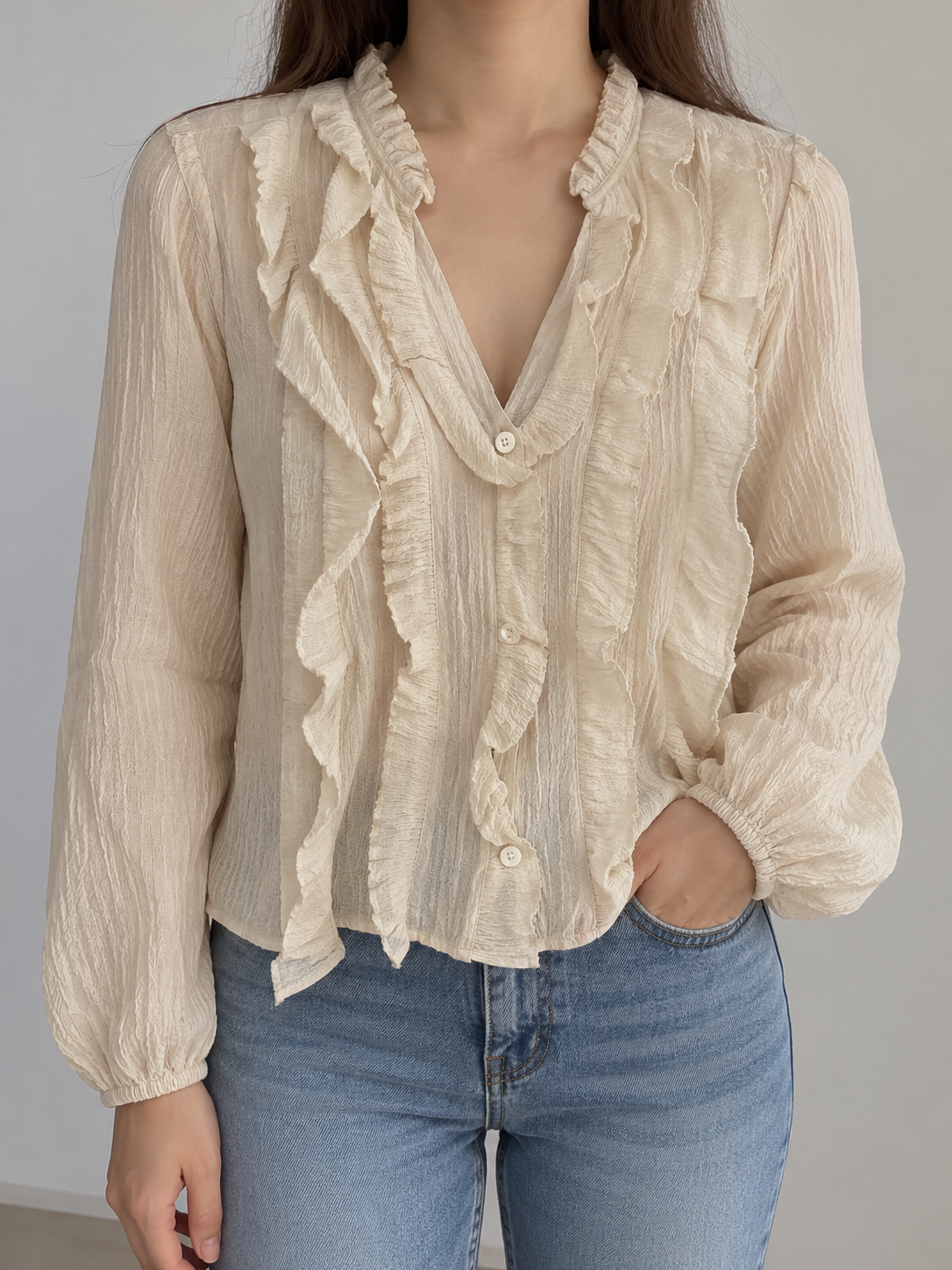 Eva Long Sleeve Cream Top