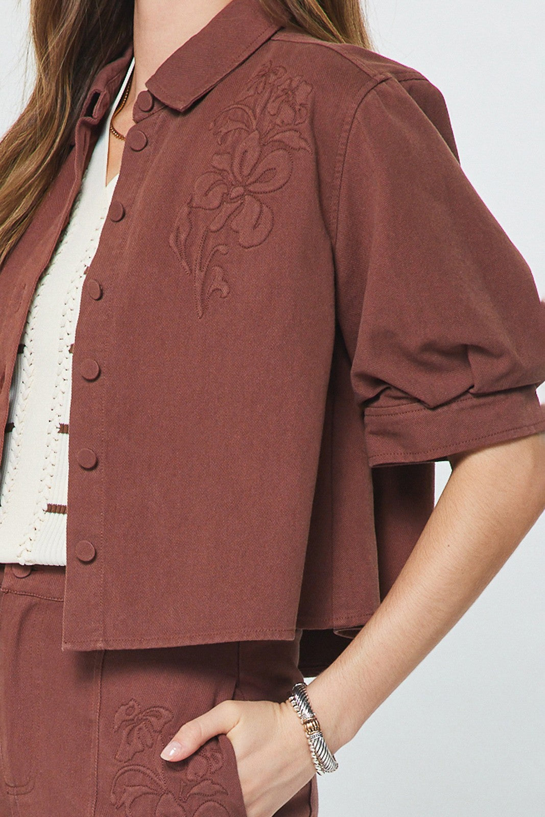 Rowan Embroidered Cropped Jacket
