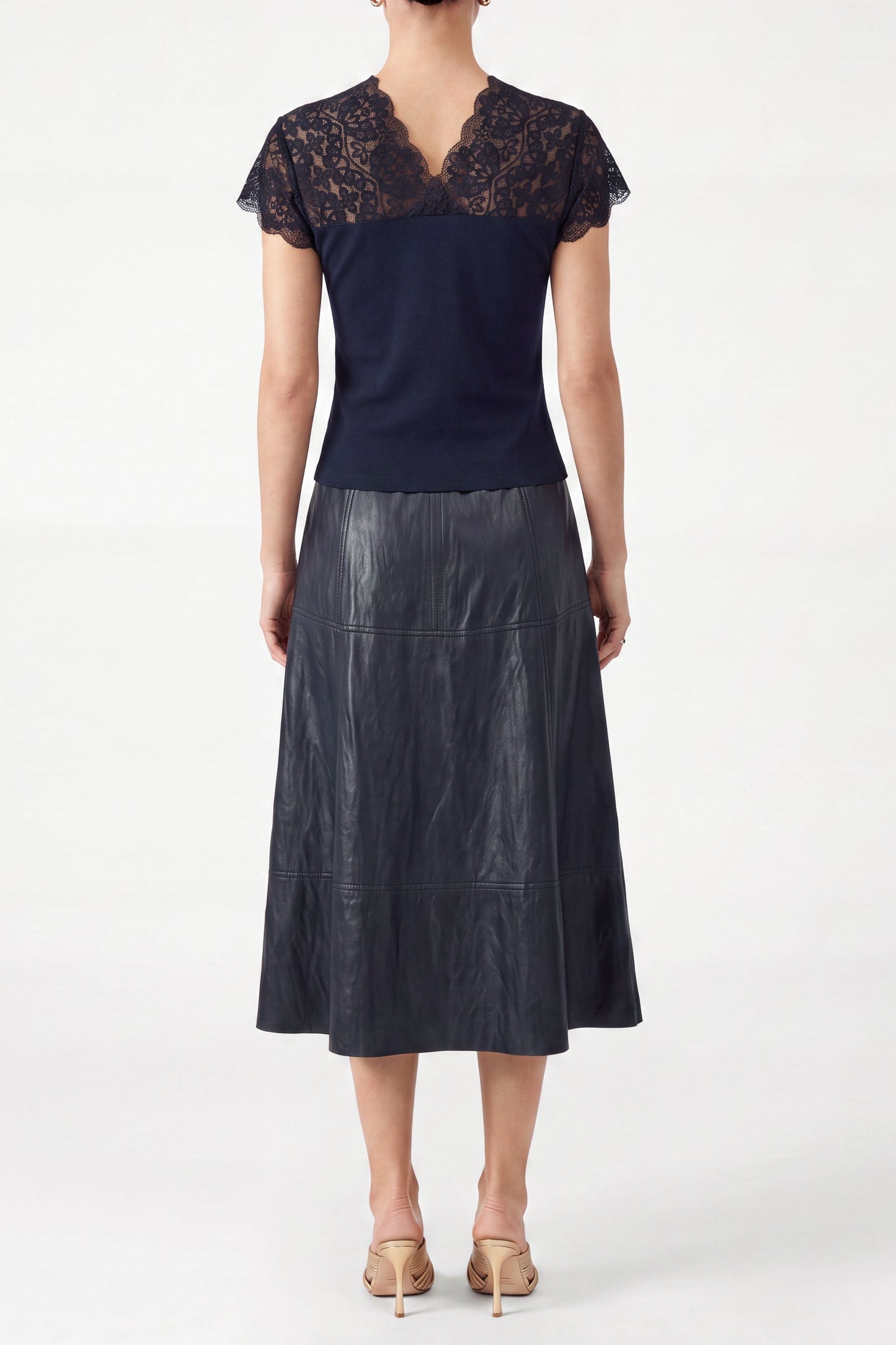 Liz Ruched Knit Lace V-neck Top