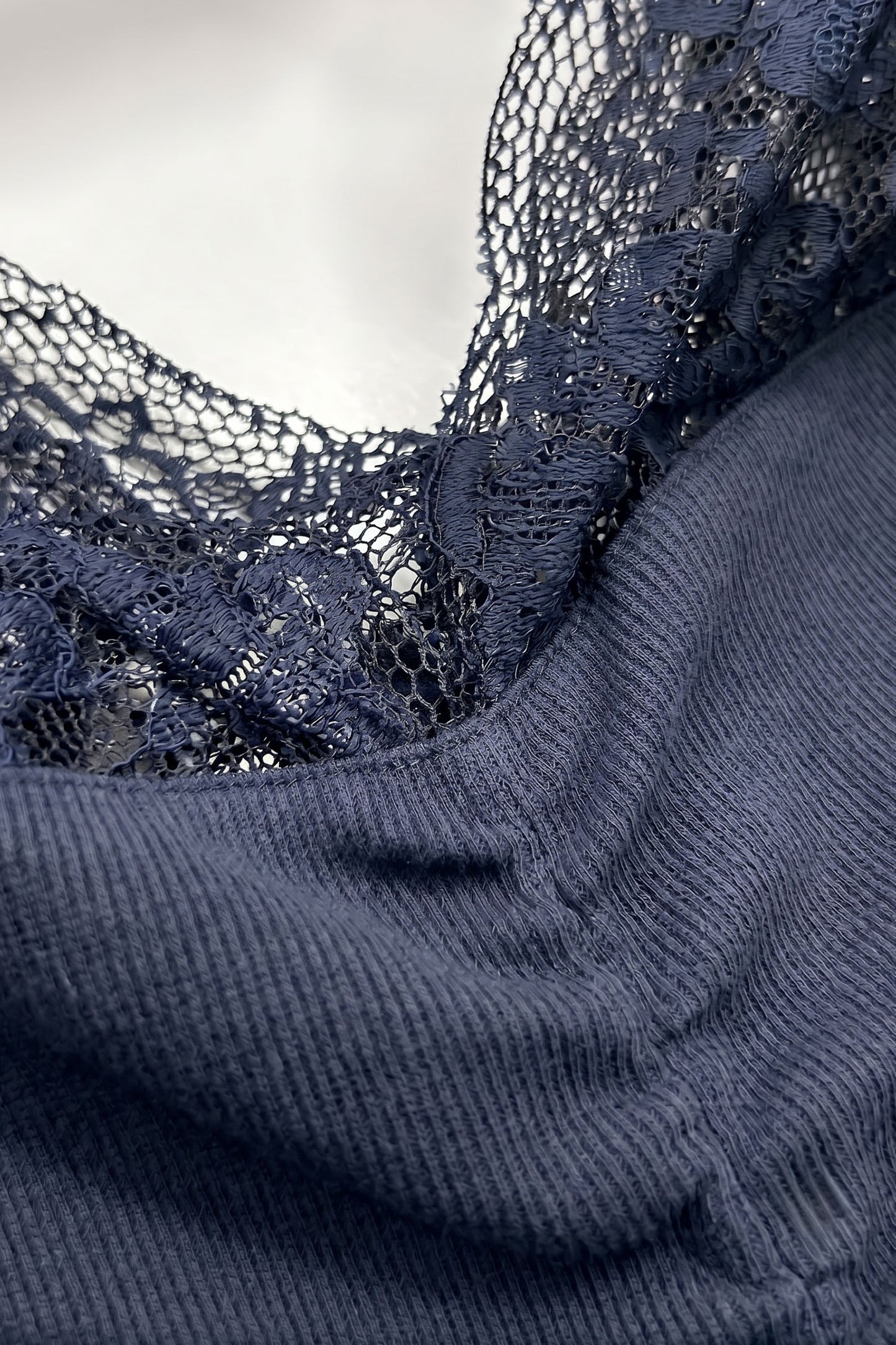 Liz Ruched Knit Lace V-neck Top
