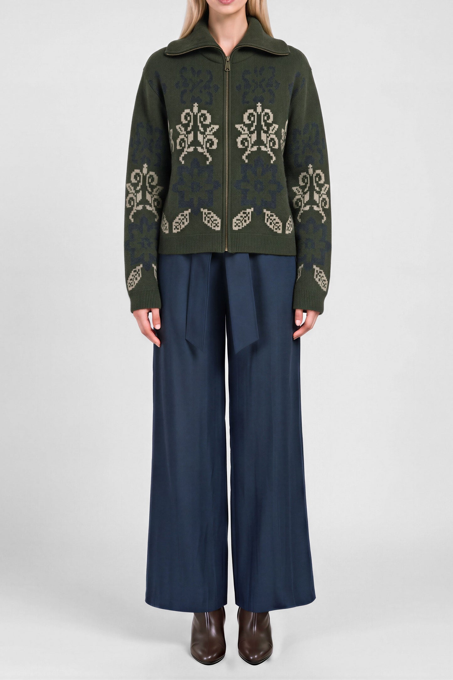 Nordic Jacquard Zip-up Sweater Jacket