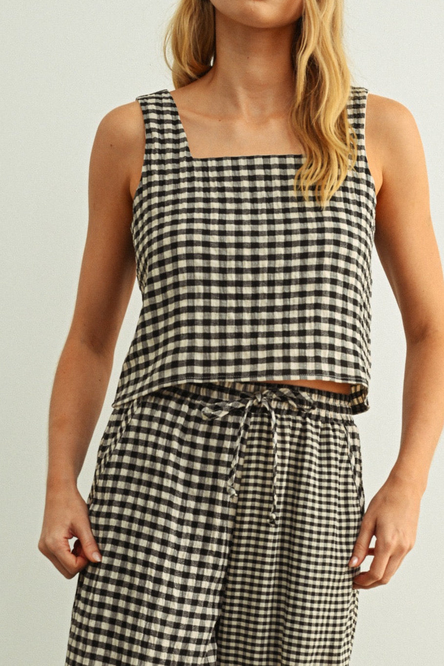 Tara Gingham Square Neck Sleeveless Top