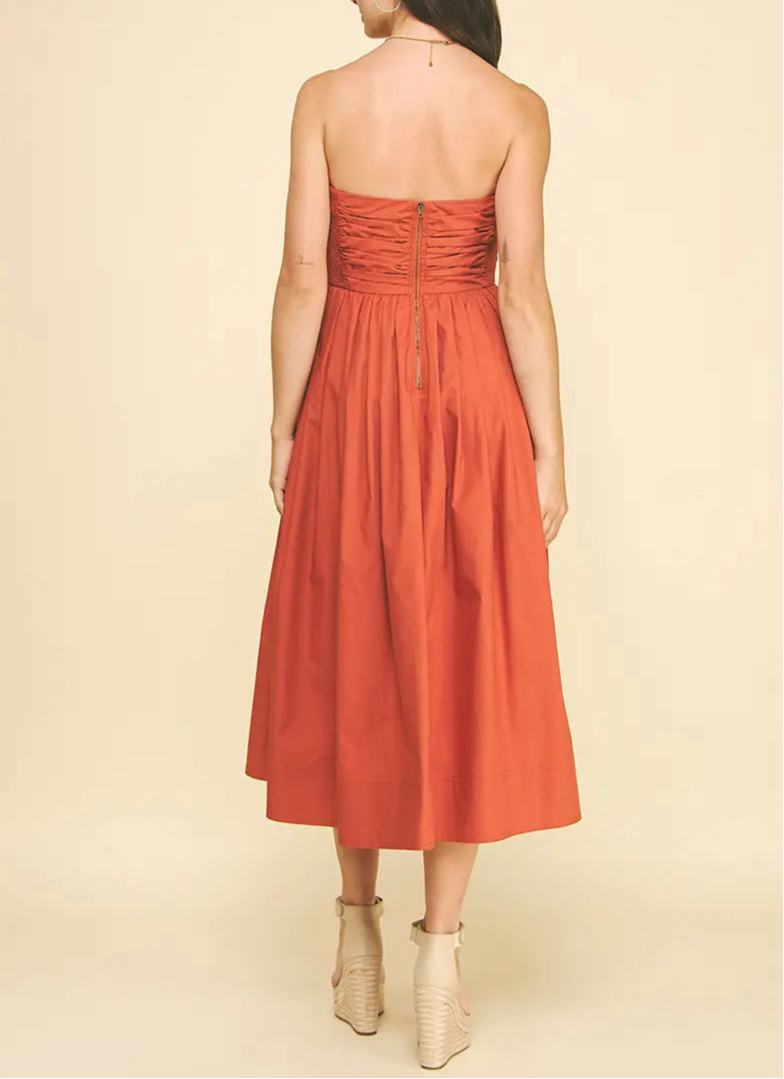 Beth Shirring Detailed Sleeveless Midi Dress