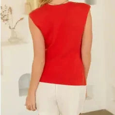 Sadie Sleeveless V-Neck Knit Wrap Top with Side-Buckle Detail