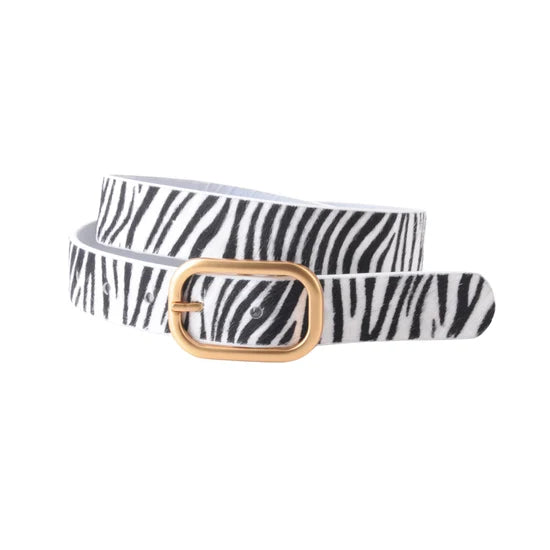 Zebra Print Belt with Rectangular Buckle
