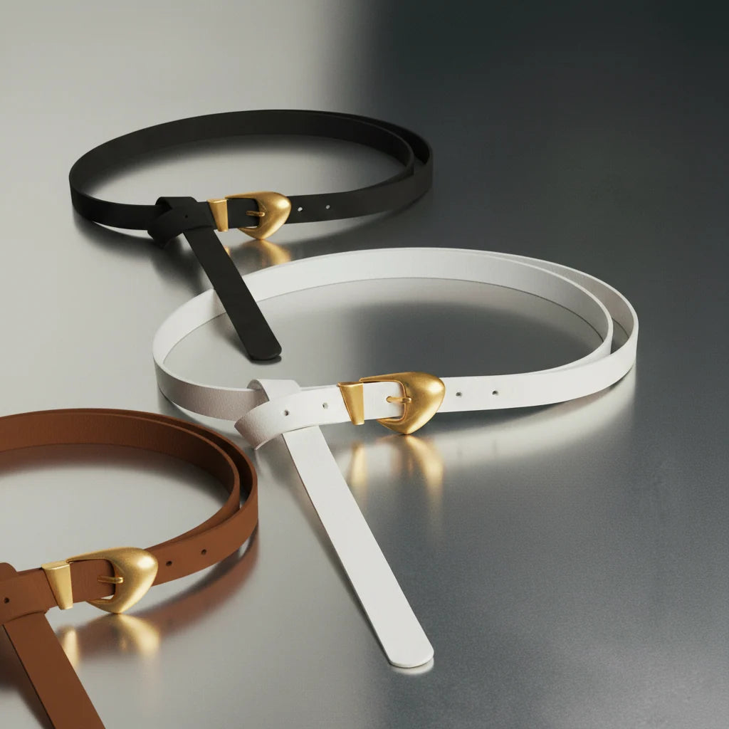 Skinny Suede Liquid Gold Buckle Belt
