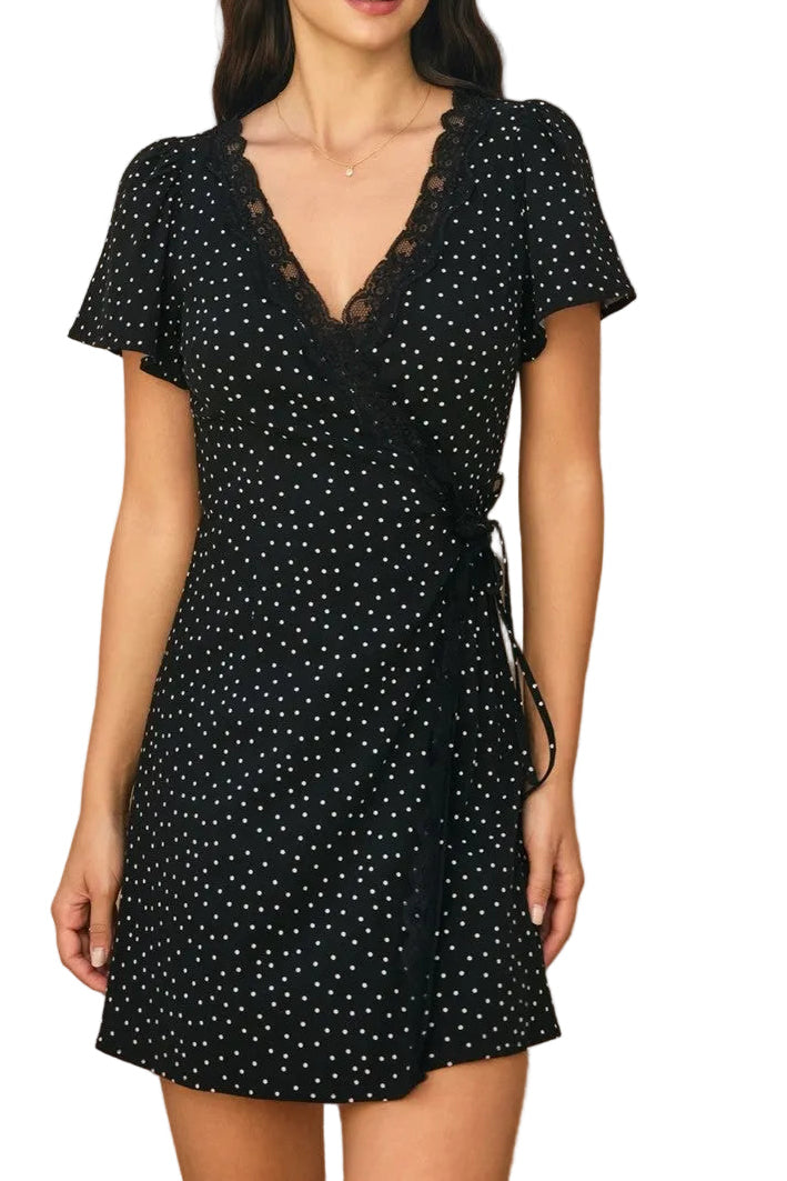 Polka Dot Tie Waist Mini Wrap Dress