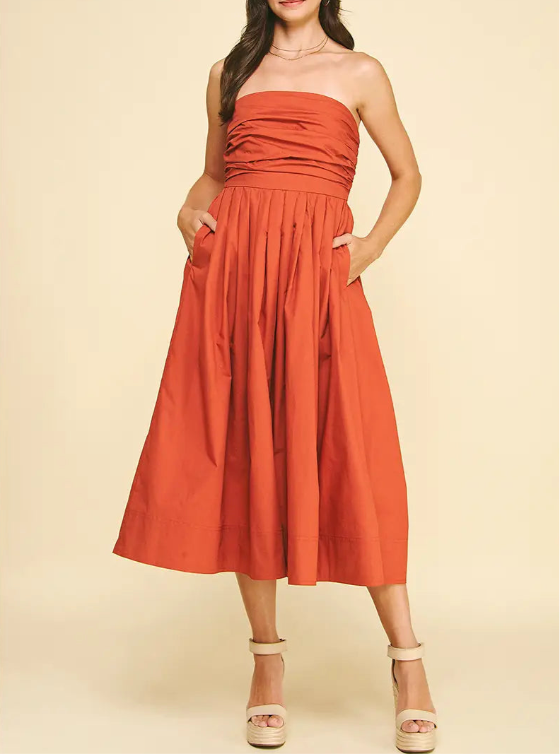 Beth Shirring Detailed Sleeveless Midi Dress