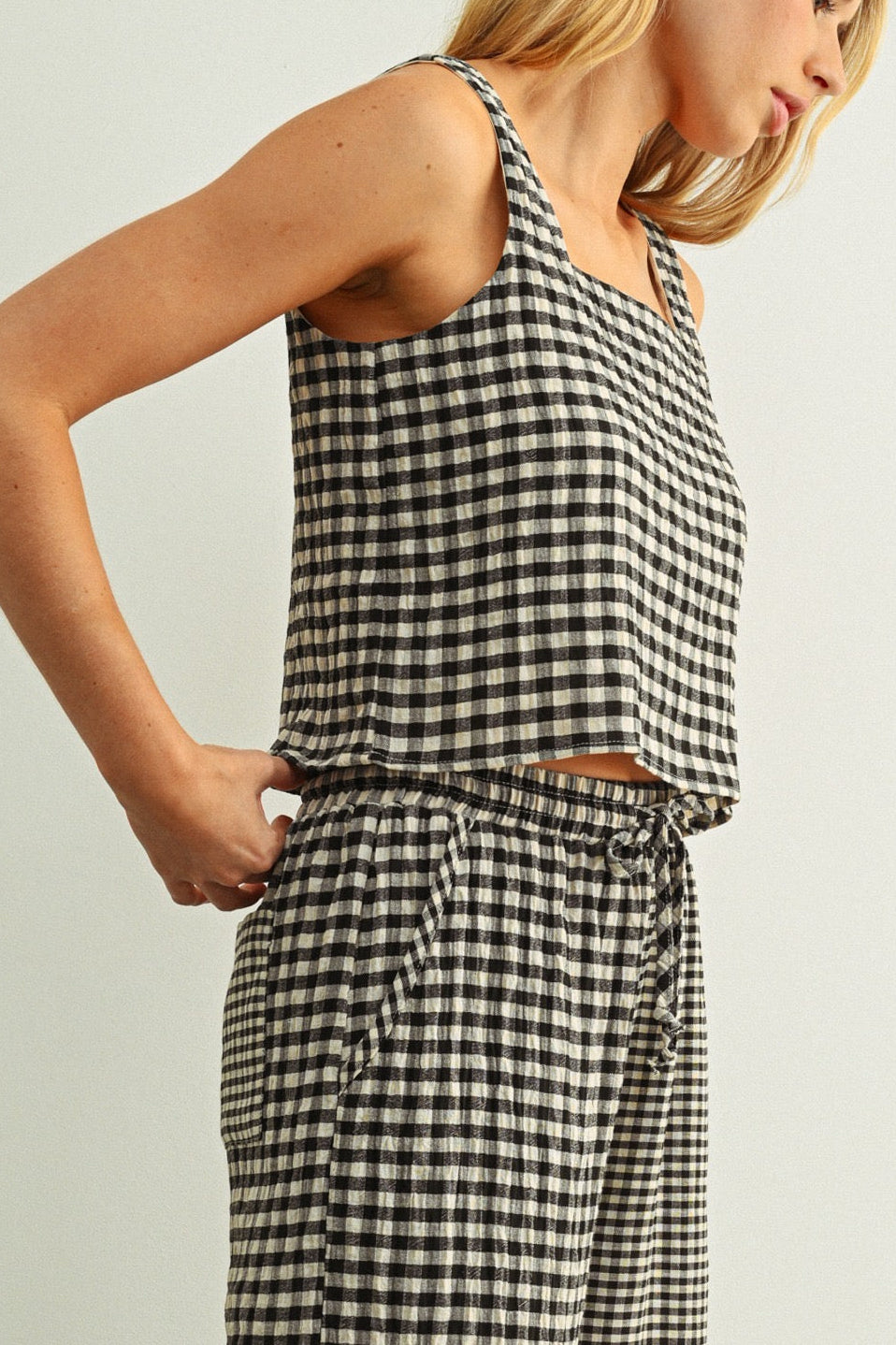 Tara Gingham Square Neck Sleeveless Top