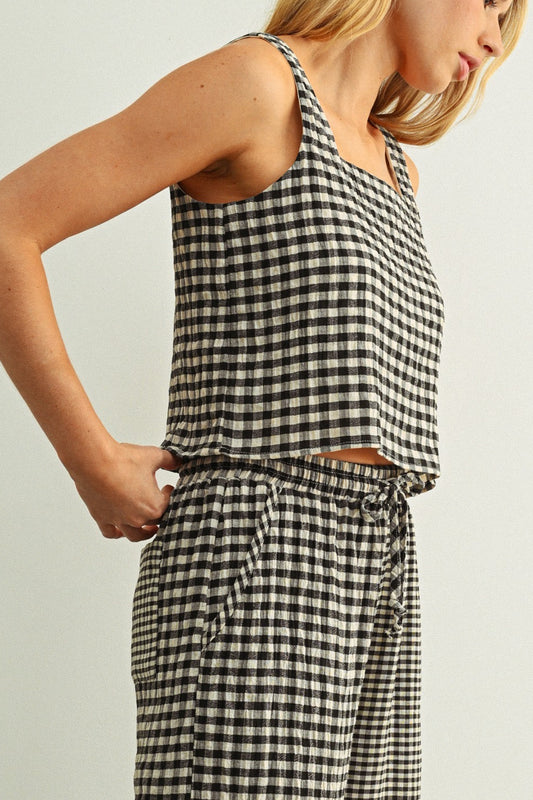 Tara Gingham Square Neck Sleeveless Top