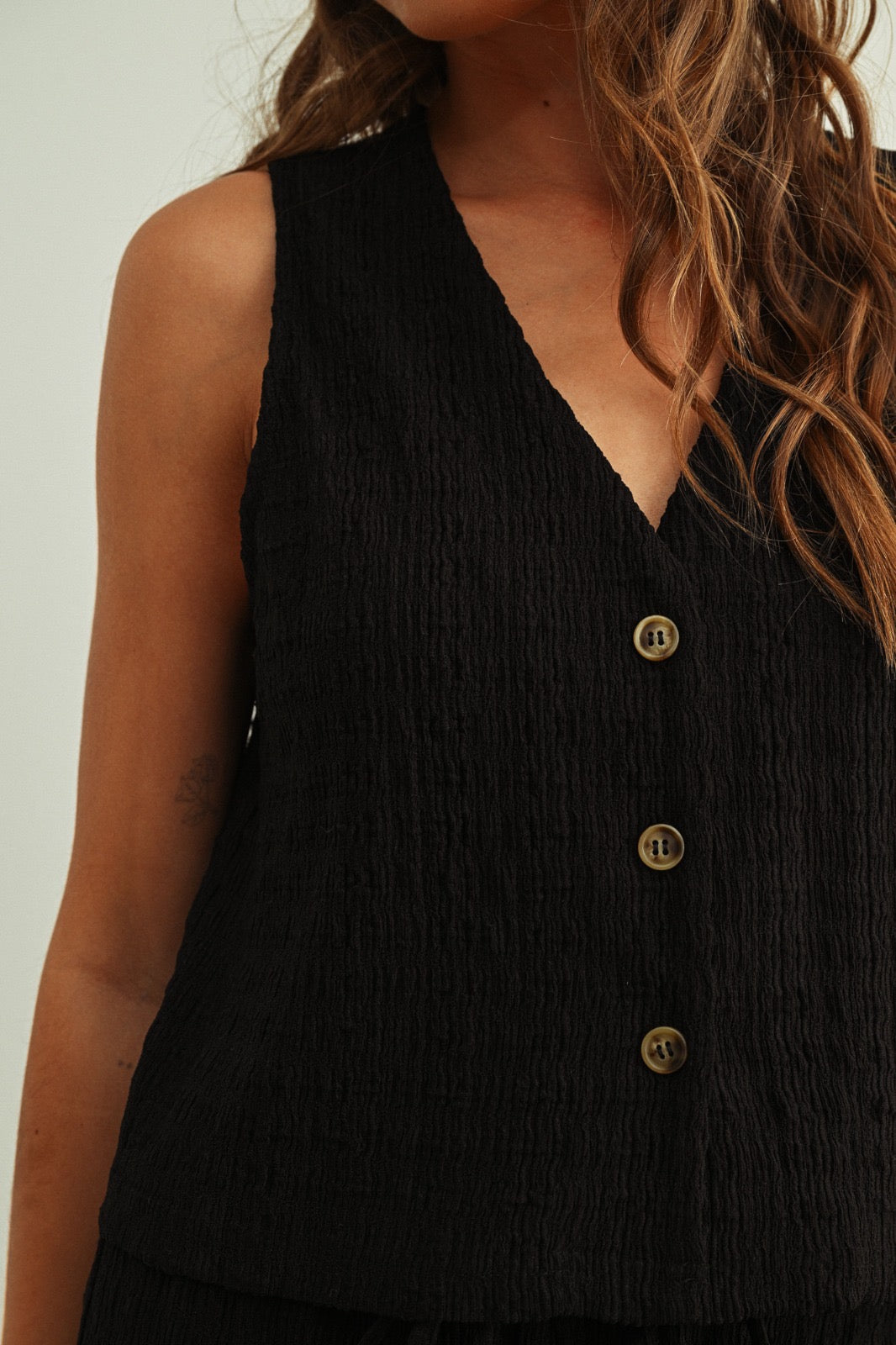 Penny Sleeveless Button Front Top