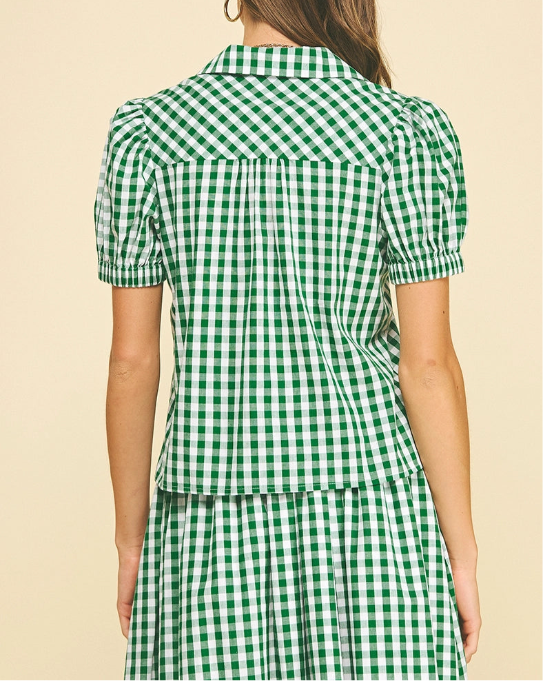 Harper Gingham Button Down Short Sleeve Top