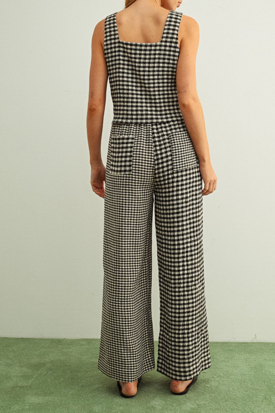 Tara Gingham Square Neck Sleeveless Top