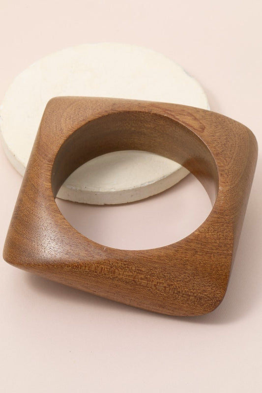 Large Wood Square Shape Bangle Bracelet