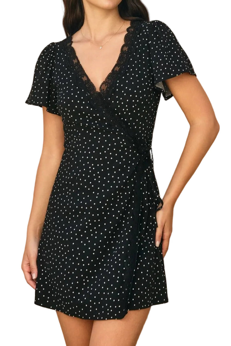Polka Dot Tie Waist Mini Wrap Dress