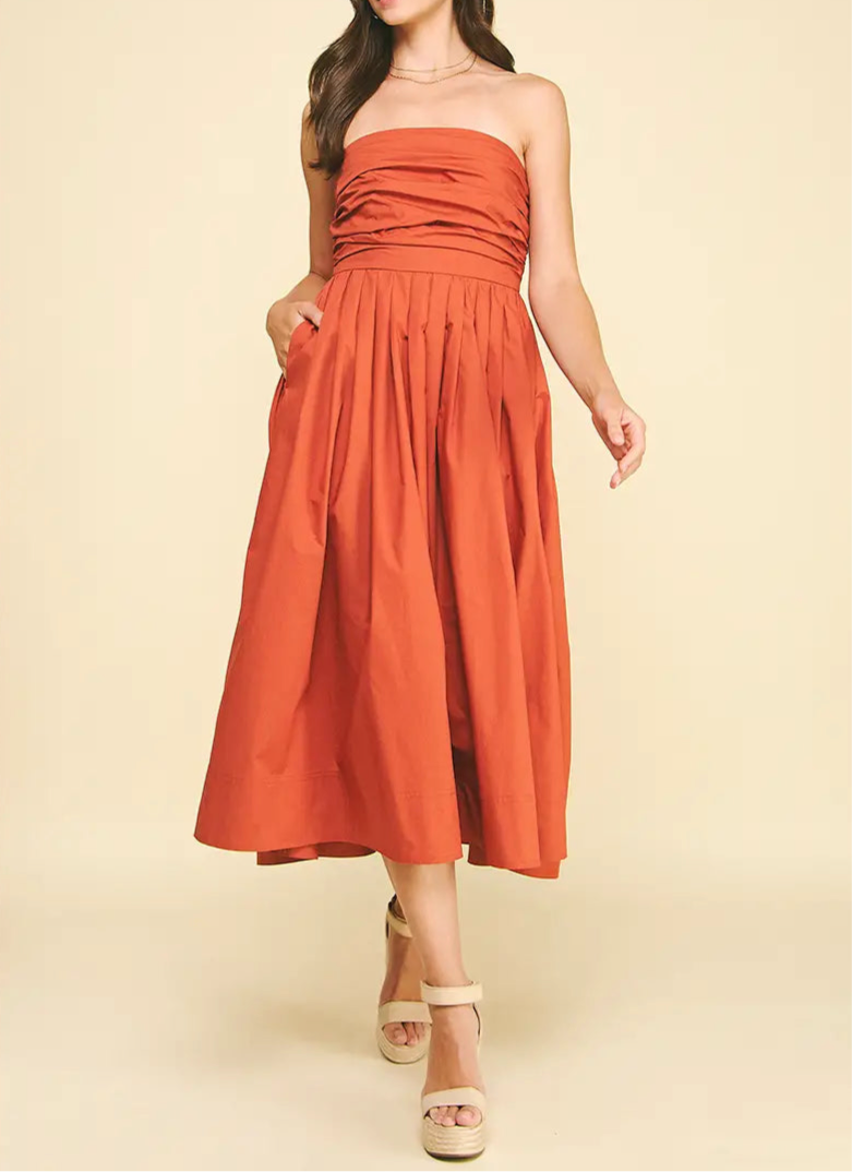Beth Shirring Detailed Sleeveless Midi Dress
