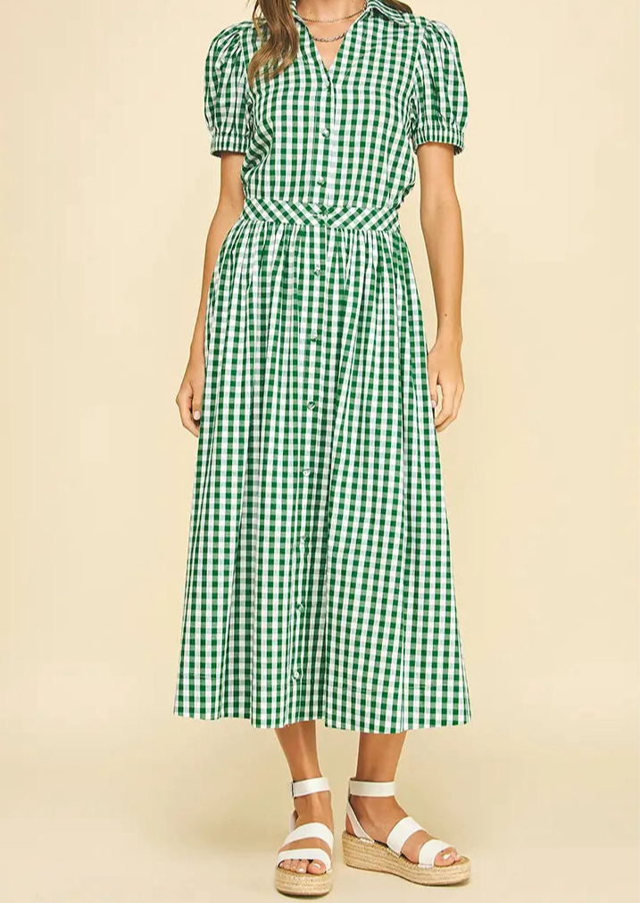 Harper Gingham Button Down Midi Skirt