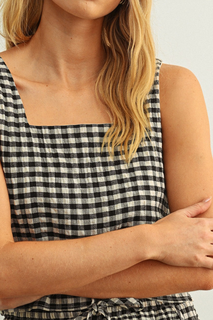 Tara Gingham Square Neck Sleeveless Top