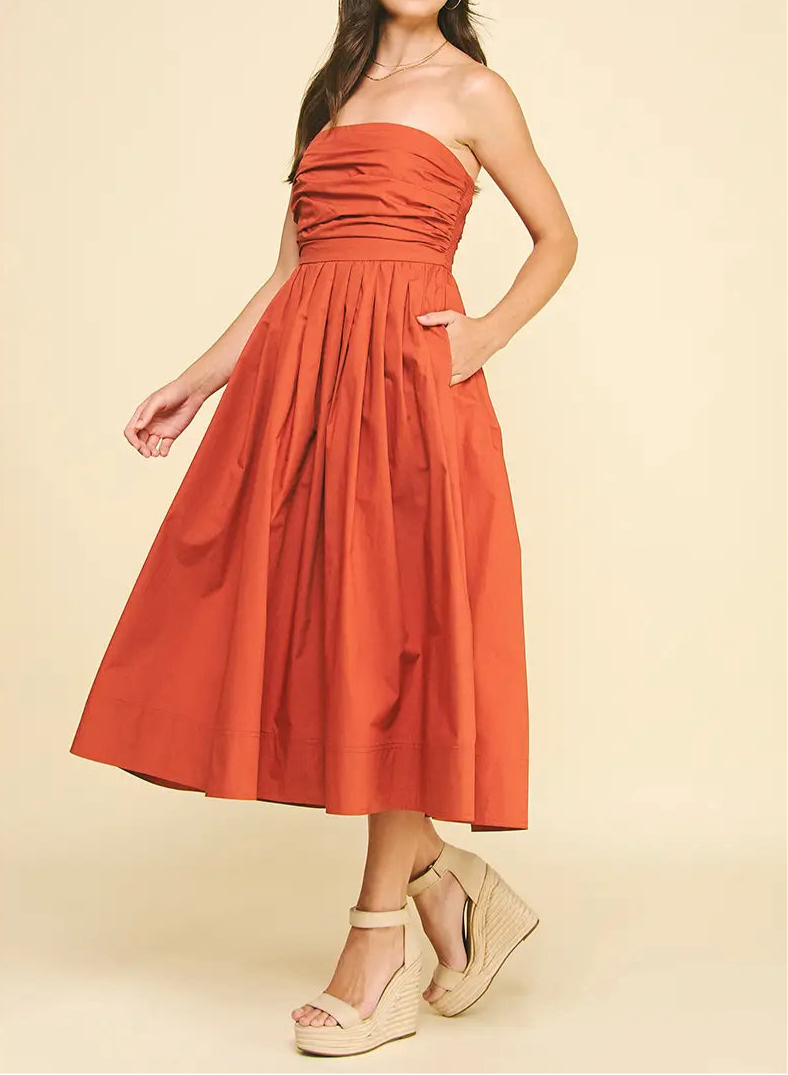 Beth Shirring Detailed Sleeveless Midi Dress