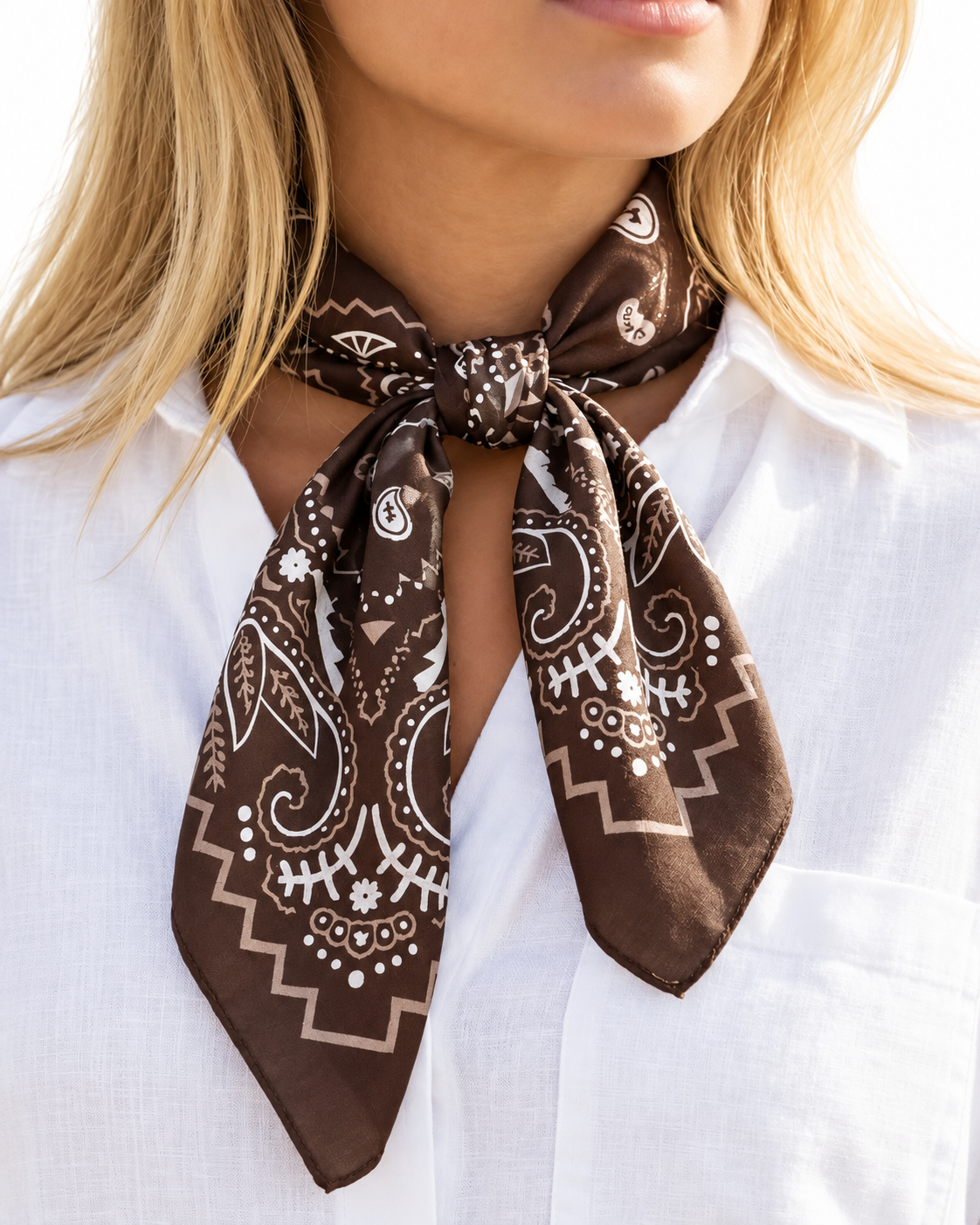 Brown Paisley Print Satin Square Scarf
