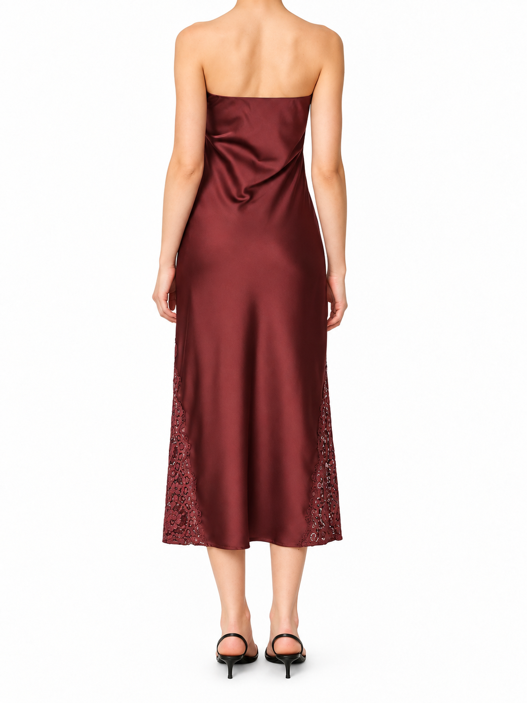 Matilda Satin Strapless Lace Hem Midi Dress
