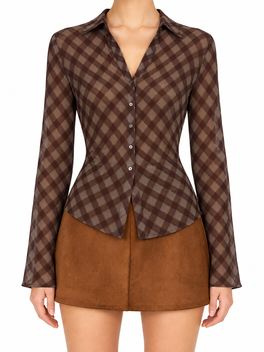 Rachel Plaid Button Front Fitted Blouse