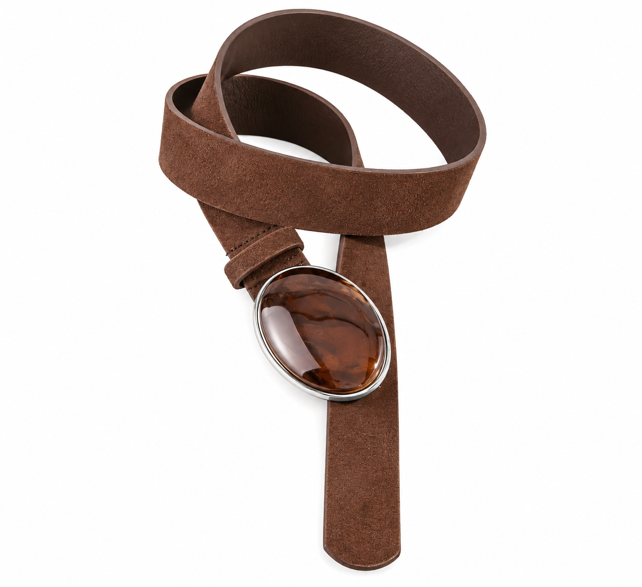 Vegan Leather With Oval Resin Buckle Belt