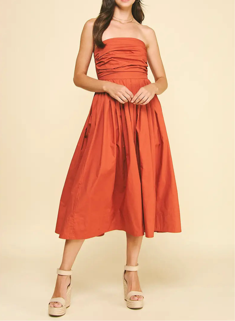 Beth Shirring Detailed Sleeveless Midi Dress