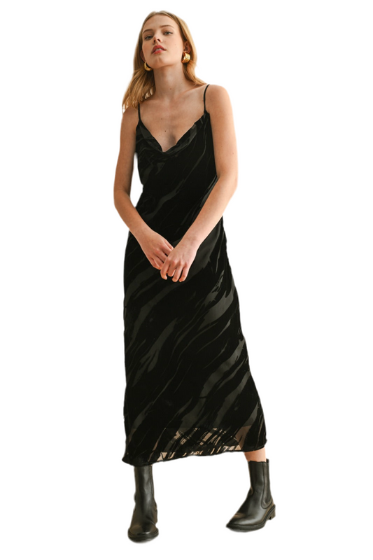 Sandie Suede Tuxtured Fabric Long Dress