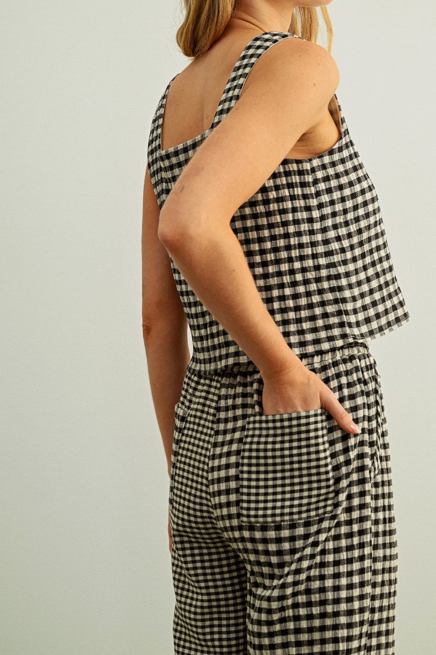 Tara Gingham Square Neck Sleeveless Top